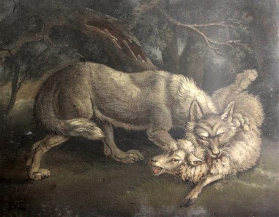 Benjamin Zobel (1762-1831) Wolf attacking a sheep 17 x 21.75in.